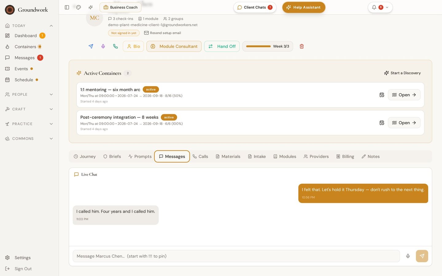 Groundwork direct messaging interface