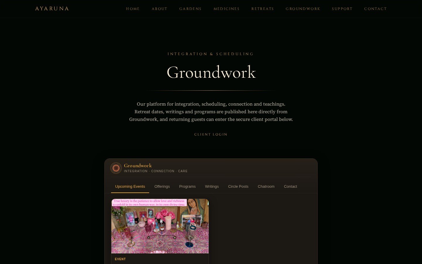 Ayaruna Groundwork portal page