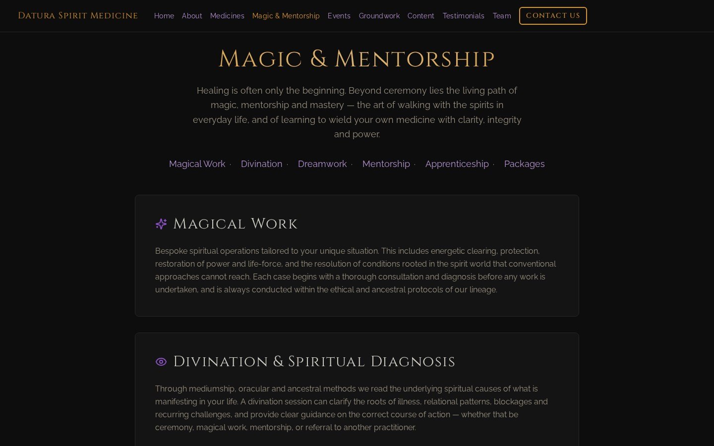 Datura Spirit mentoring programs page