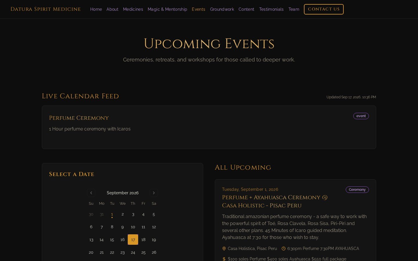 Datura Spirit upcoming events calendar